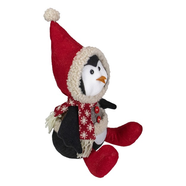 Northlight 15 inch Red White And Gray Sitting Winter Penguin Christmas Tabletop Decoration