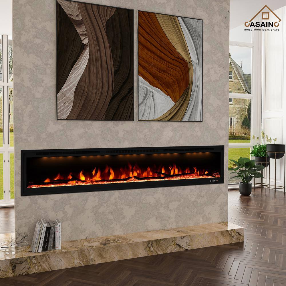 CASAINC 86 in. Wall-Mounted and Recessed Electric Fireplace in Black CA-BI84