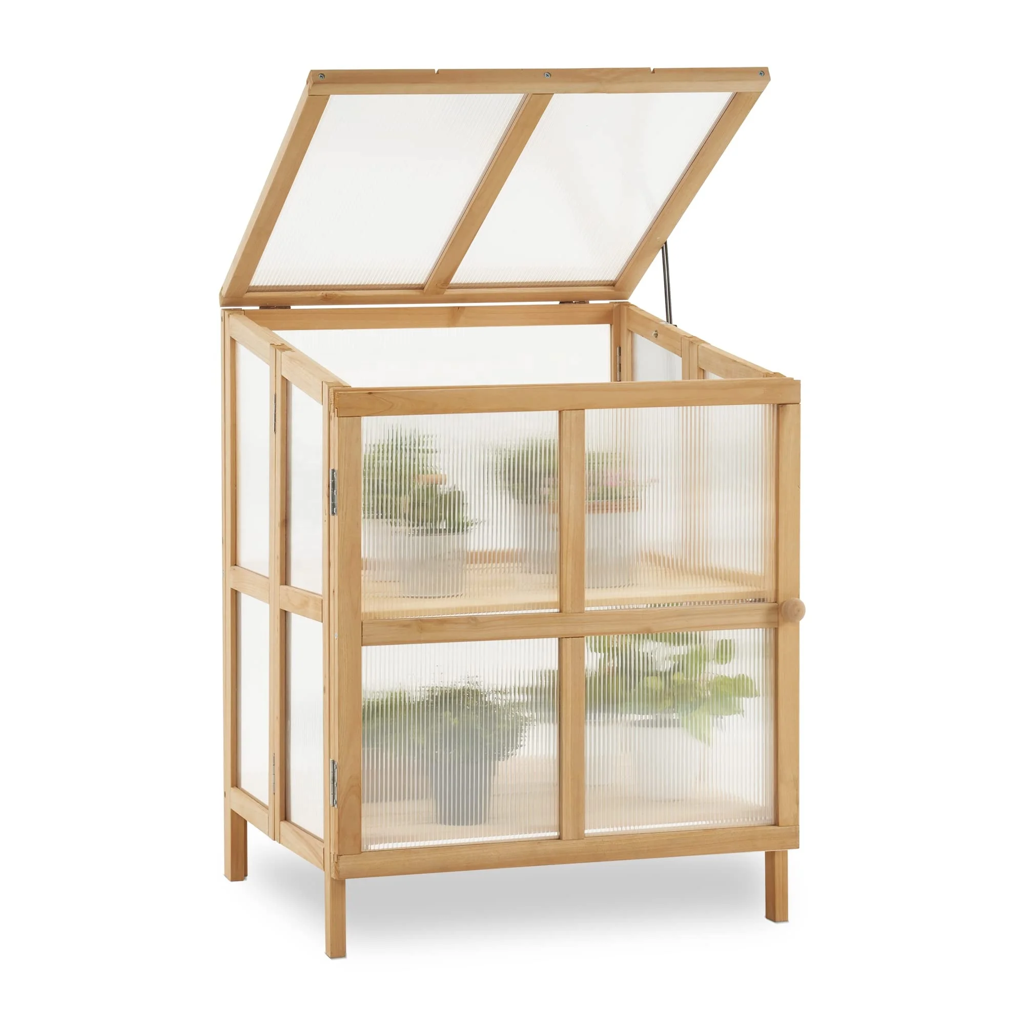 2 Tier Foldable Cold Frame Greenhouse  Portable Wooden Greenhouse Garden Cold Frame Raised Planter Box with Shelves