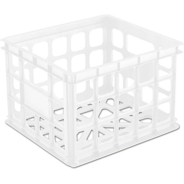 Sterilite Storage Crate Stackable Plastic Bin Open Basket With Handles Organize Home Garage Office School White 6 pack