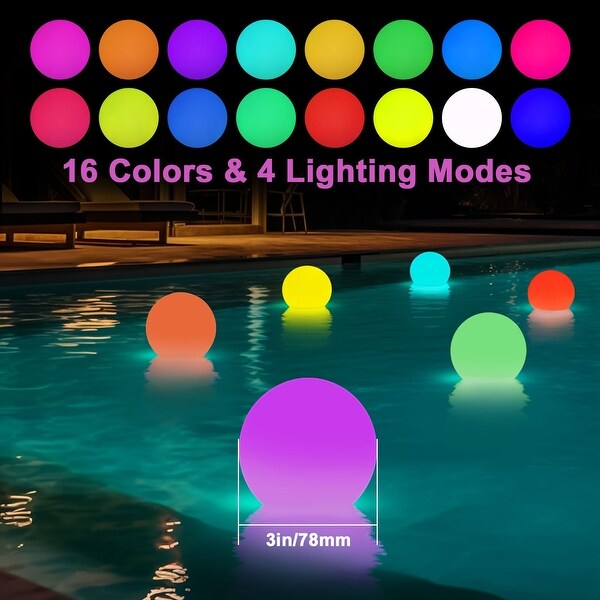 6 Pack RGB Color Changing LED Pool Ball Lights with Foldable Hook