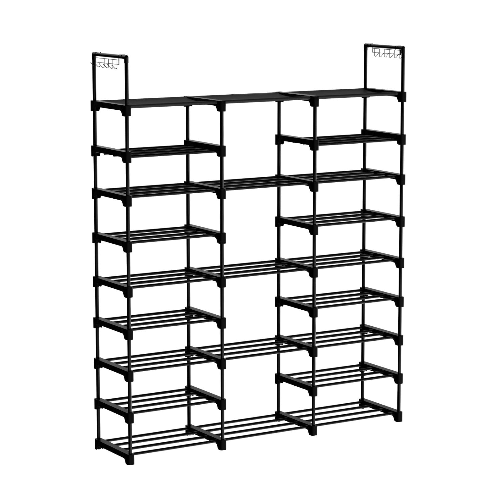 BIGLUFU Shoe Rack， Metal Shoe Organizer with 3 Rows 9 Tiers Shoe Shelf Organizer for Entryway Holds 50-55 Pairs Shoe and Boots Large Shoe Shelf for Closet Bedroom Hallway（Black ）