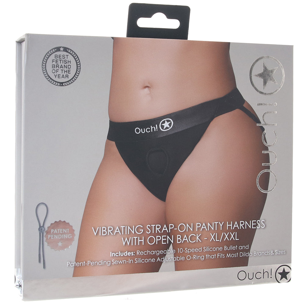 Ouch! Vibrating Strap-on Open Back Panty Harness in XL/2X