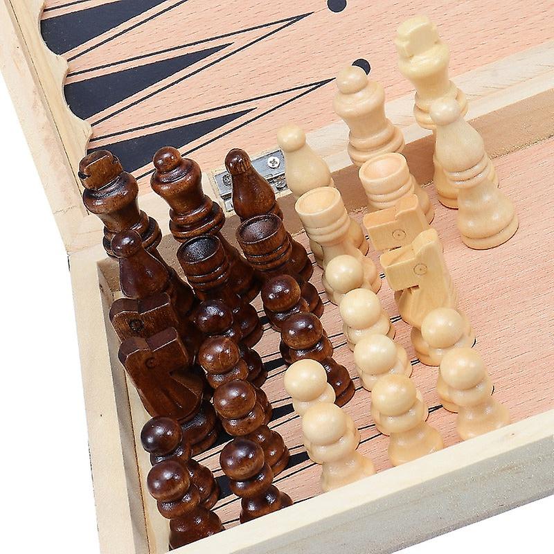 3 In 1 Folding Wooden Chess Set Family Board Games Checkers Backgammon