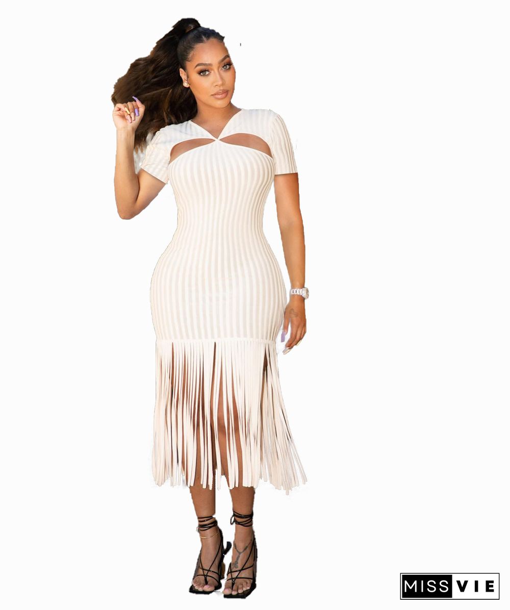 Short Sleeve Cut Out Backless Tassels Party Dresses