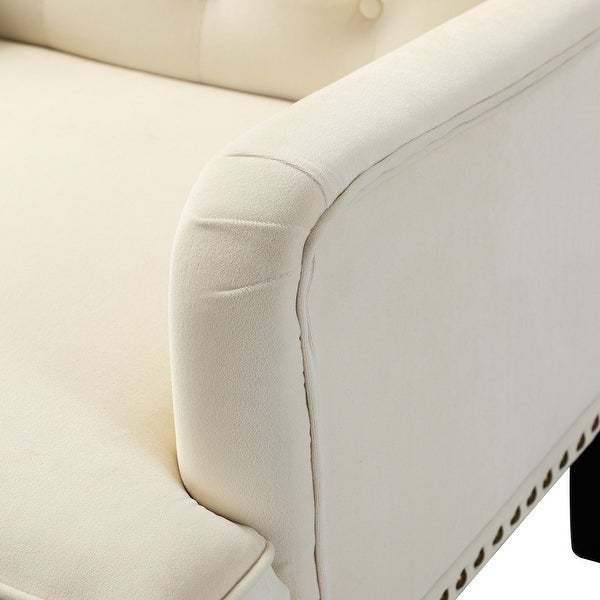 Geltrude Transitional Upholstered Button Tufted Club Chair with turned wooden Legs by HULALA HOME