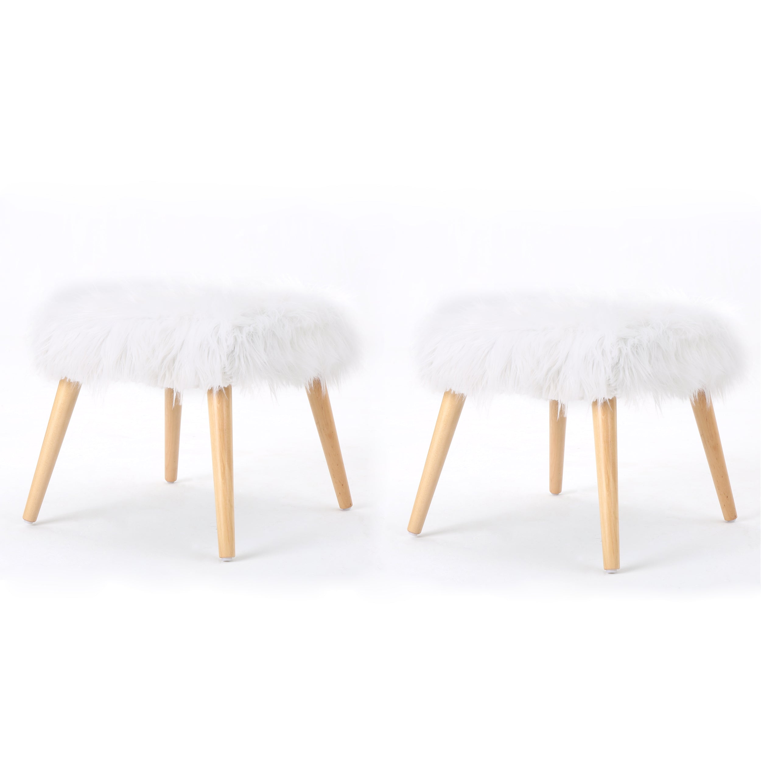 Hudson Glam Boho Faux Fur Ottoman Stool (Set of 2)