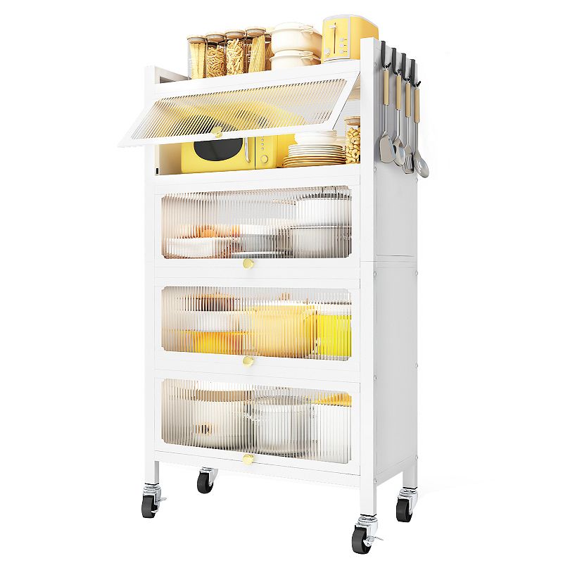 4 Door Accent Cabinet， 5 Tier Kitchen Organizer Shelf， White