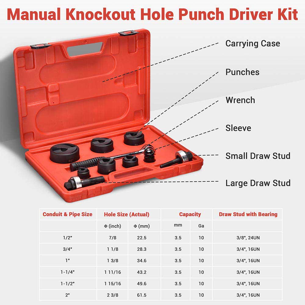 Yescom 6 Ton Manual Knockout Punch Kit 6 Piece Tool Kit