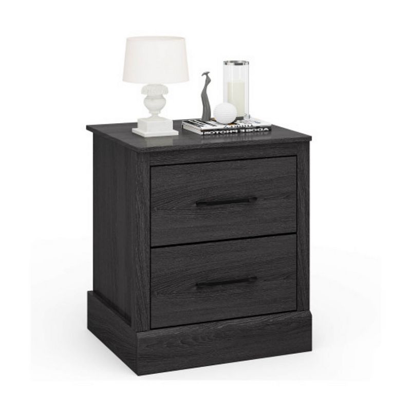 Wood Compact Floor Nightstand with Storage Drawers-Dark Gray