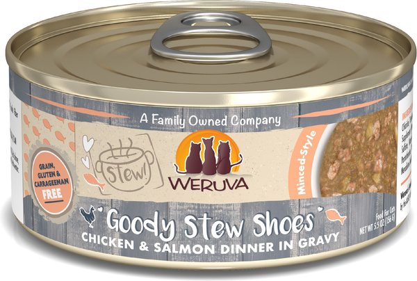 Weruva Classic Cat Goody Stew Shoes Chicken and Salmon in Gravy Stew Canned Cat Food