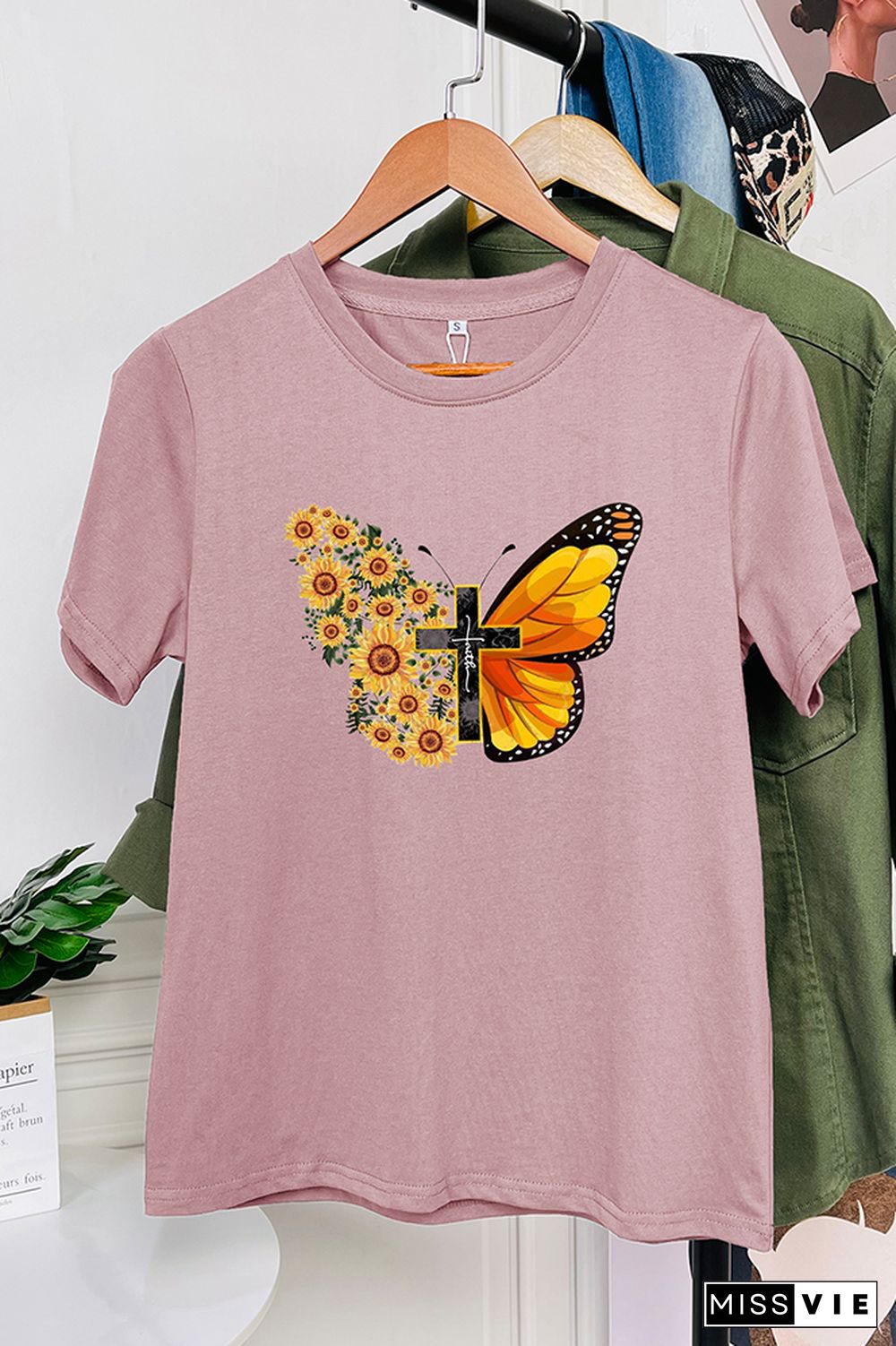 Butterfly Print Short Sleeve Graphic Tee Wholesale