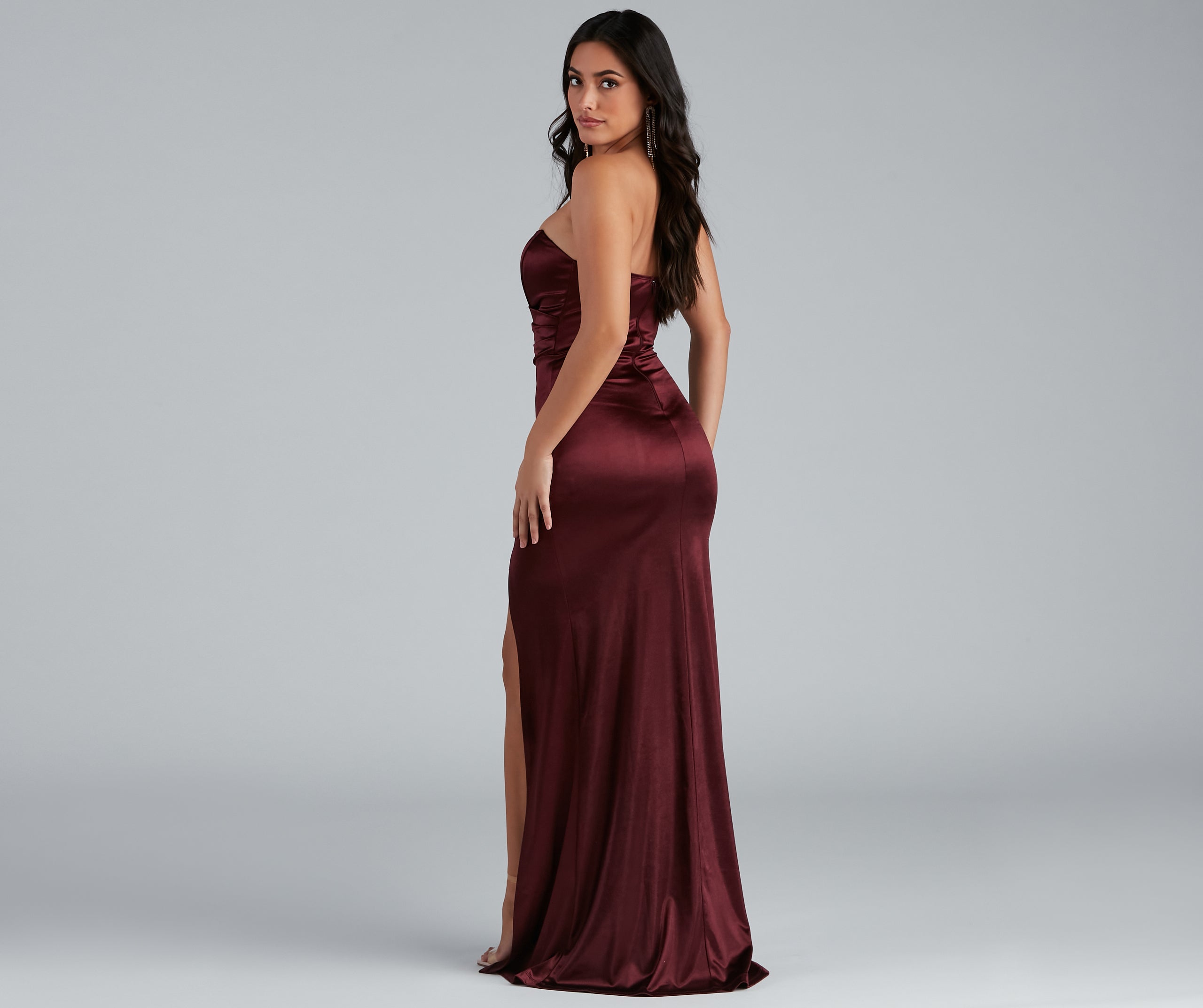 Gianna Strapless High-Slit Satin Dress