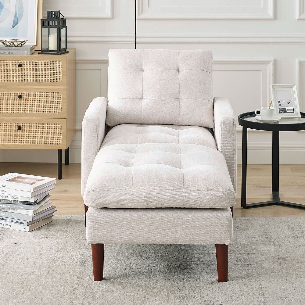 Modern Single Sofa Chair  Living Room Armchair with Movable Ottomans  Tufted Lounge Chair Sofa for Reading Nap Chair  Beige