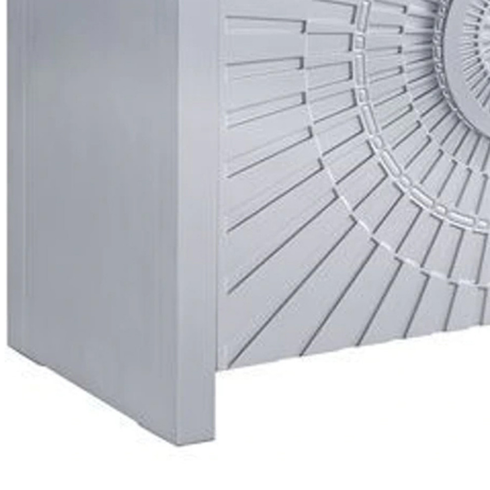 37 Inch 2 Door Wood Storage Cabinet Console Table Sunburst Design Silver   Transitional   Console Tables   by Dot  ampBo  Houzz