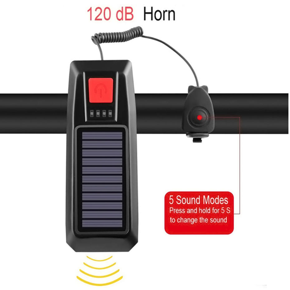 RTS Wholesale power solar bike handlebar t6 led  bicyclelights waterproof IP65 USB 1200mah rechargeable horn bicycle light