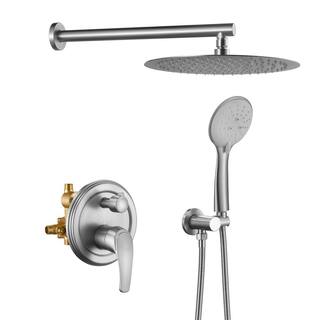 Maincraft 5-Spray 12 in. 2.35 GPM Wall Mount Dual Shower Heads with Handheld Built-In Shower System in Brushed Nickel HHK-88040BN-12