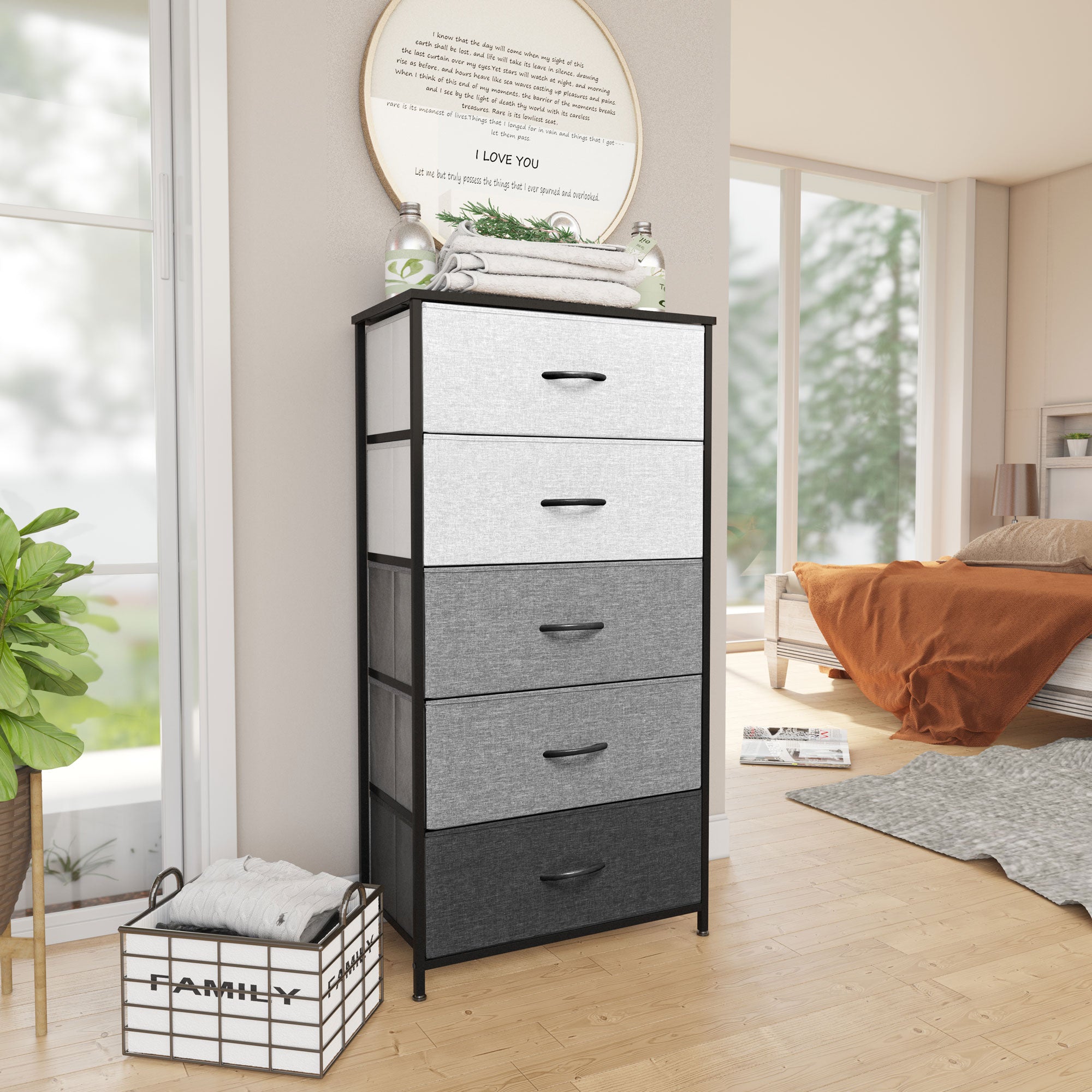 Pellebant Gray & Black 5 Drawers Vertical Dresser Storage Tower Organizer