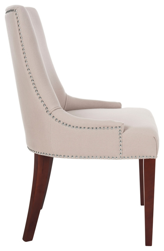 Carrie 19  x27 x27h Leather Dining Chair   Silver Nail Heads (Set of 2) Taupe   Transitional   Dining Chairs   by Peachtree Fine Furniture  Houzz