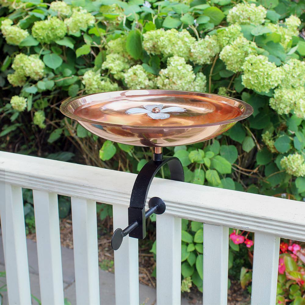 Achla Designs 14.5 in. W Copper Plated and Colored Patina Dogwood Garden Birdbath with Over Rail Bracket BB-08-OR