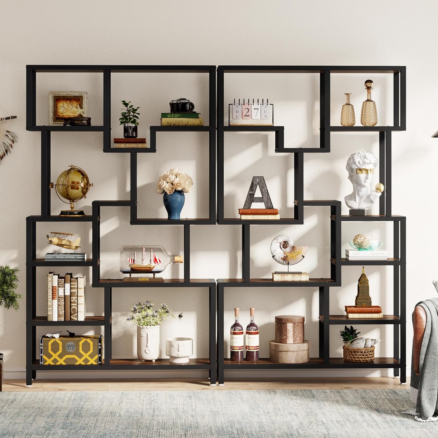 70.9 Bookshelf, Industrial Bookcase Etagere with Open Shelves