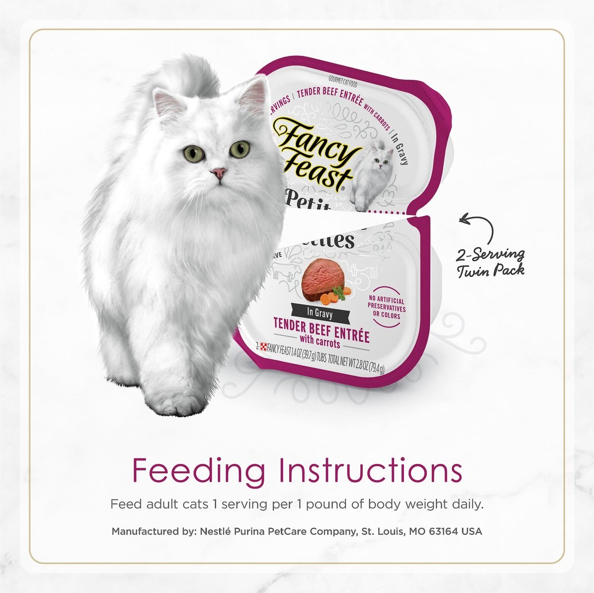 Purina Fancy Feast Gourmet Gravy Wet Cat Food， Petites Tender Beef With Carrots Entree， 2.8-oz tub， case of 12， 12 count