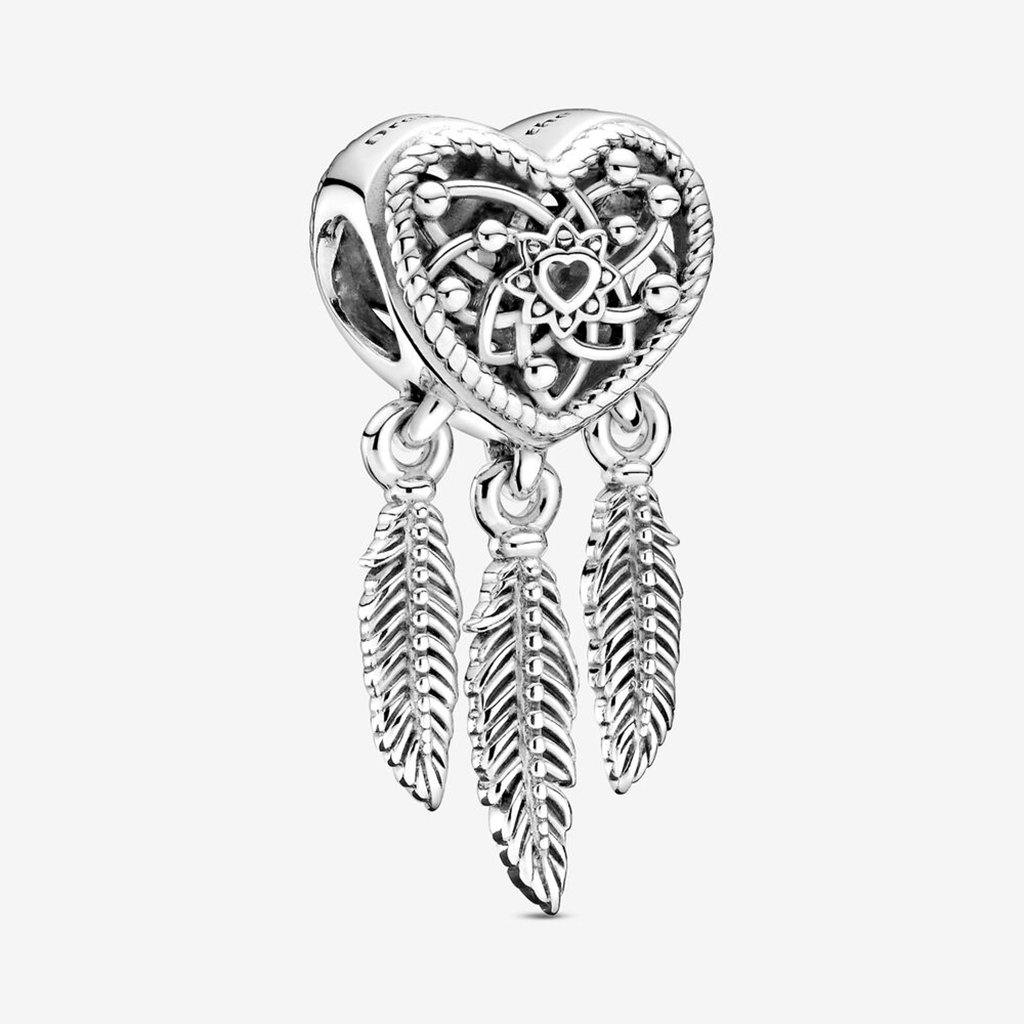 PANDORA  Openwork Heart & Three Feathers Dreamcatcher Charm