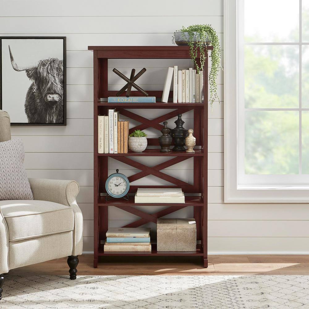 StyleWell Waybury 56 in. Warm Chestnut Brown Wood 4-Shelf Bookcase with Open Back HS202010-21