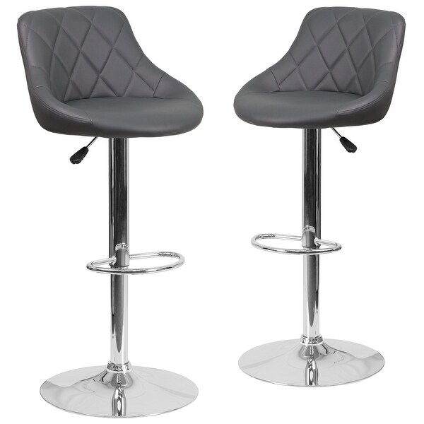 2 Pack Vinyl Bucket Seat Adjustable Height Barstool with Diamond Pattern Back - 18.5