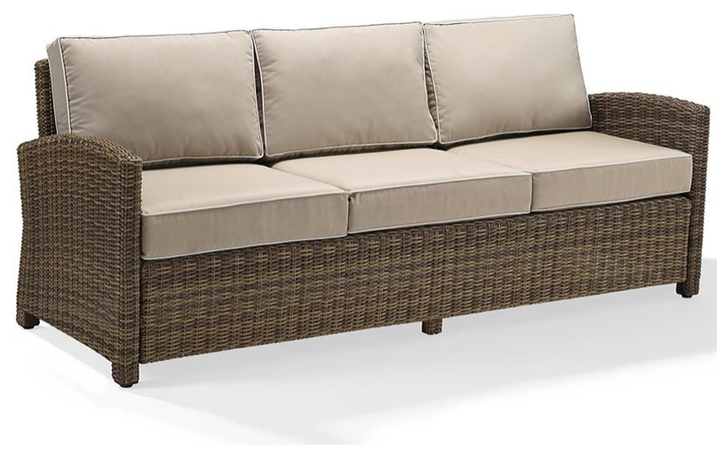 Afuera Living Outdoor Wicker Patio Sofa in Brown and Sand   Tropical   Outdoor Sofas   by Homesquare  Houzz