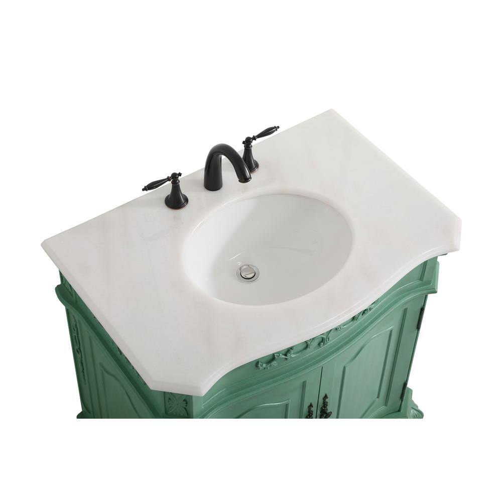 Simply Living 32 in. W x 21 in. D x 36 in. H Bath Vanity in Vintage Mint with White And Brown Vein Marble Top SL30396VM