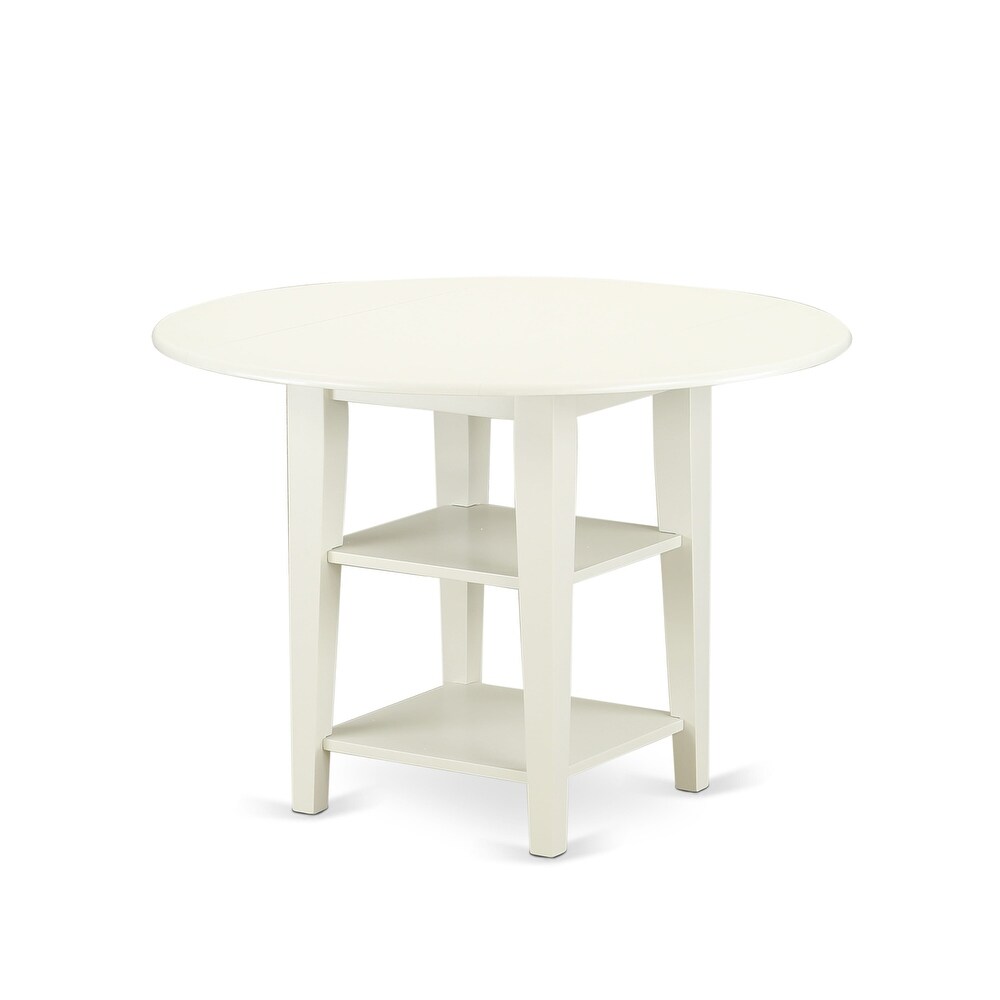 East West Furniture Dining Table Set Contains a Round Dining Table and Chairs  Linen White (Pieces Options)