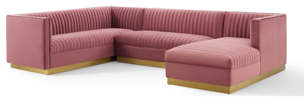 Sectional Sofa Set  Velvet  Pink  Modern  Living Lounge Hotel Lobby Hospitality   Contemporary   Sectional Sofas   by House Bound  Houzz