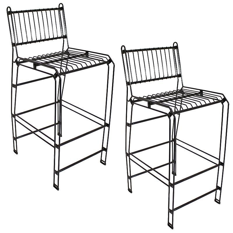 Sunnydaze Indoor/Outdoor Steel Wire Bar-Height Chairs - Black - Set of 2