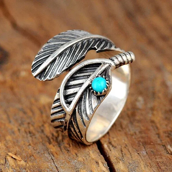 🔥 BIG SALE - 47% OFF🔥🔥🎁Boho Feather Turquoise Adjustable R
