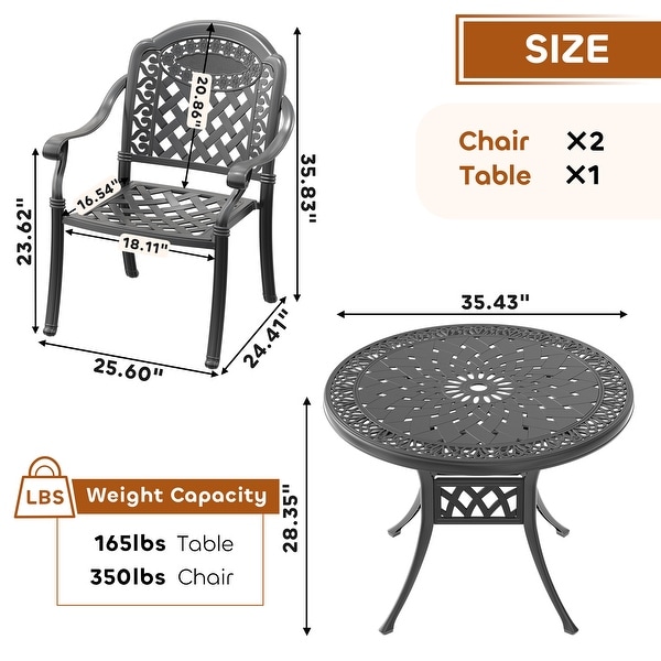 3/5Piece Cast Aluminum Outdoor Dining Set with 35.43 in. Round Table and Random Color Cushions