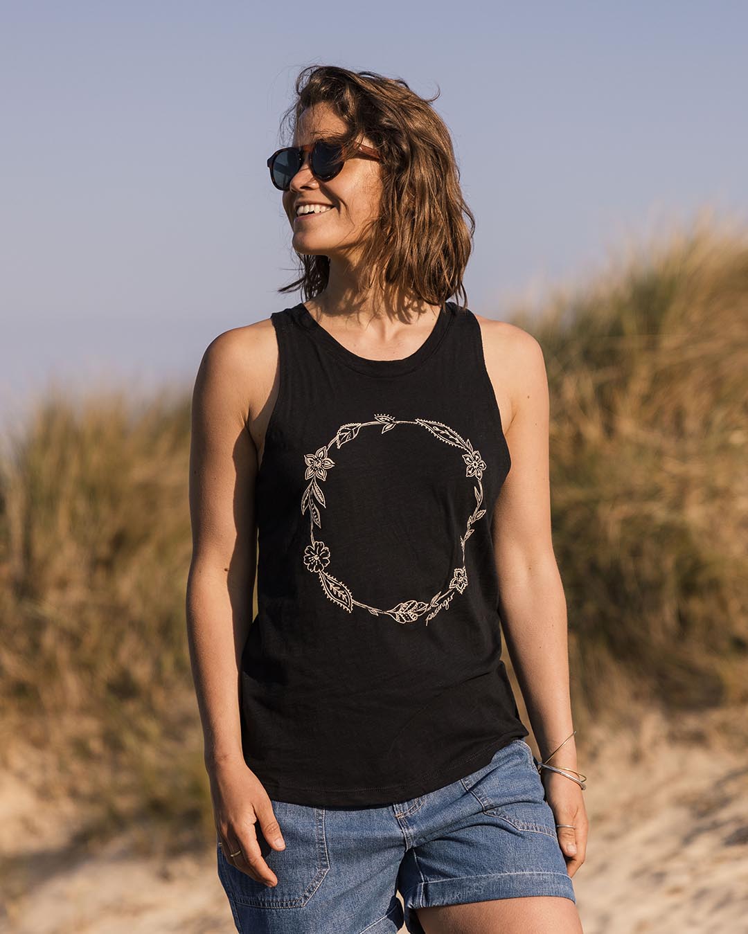 Daisy Chain Recycled Cotton Vest - Black