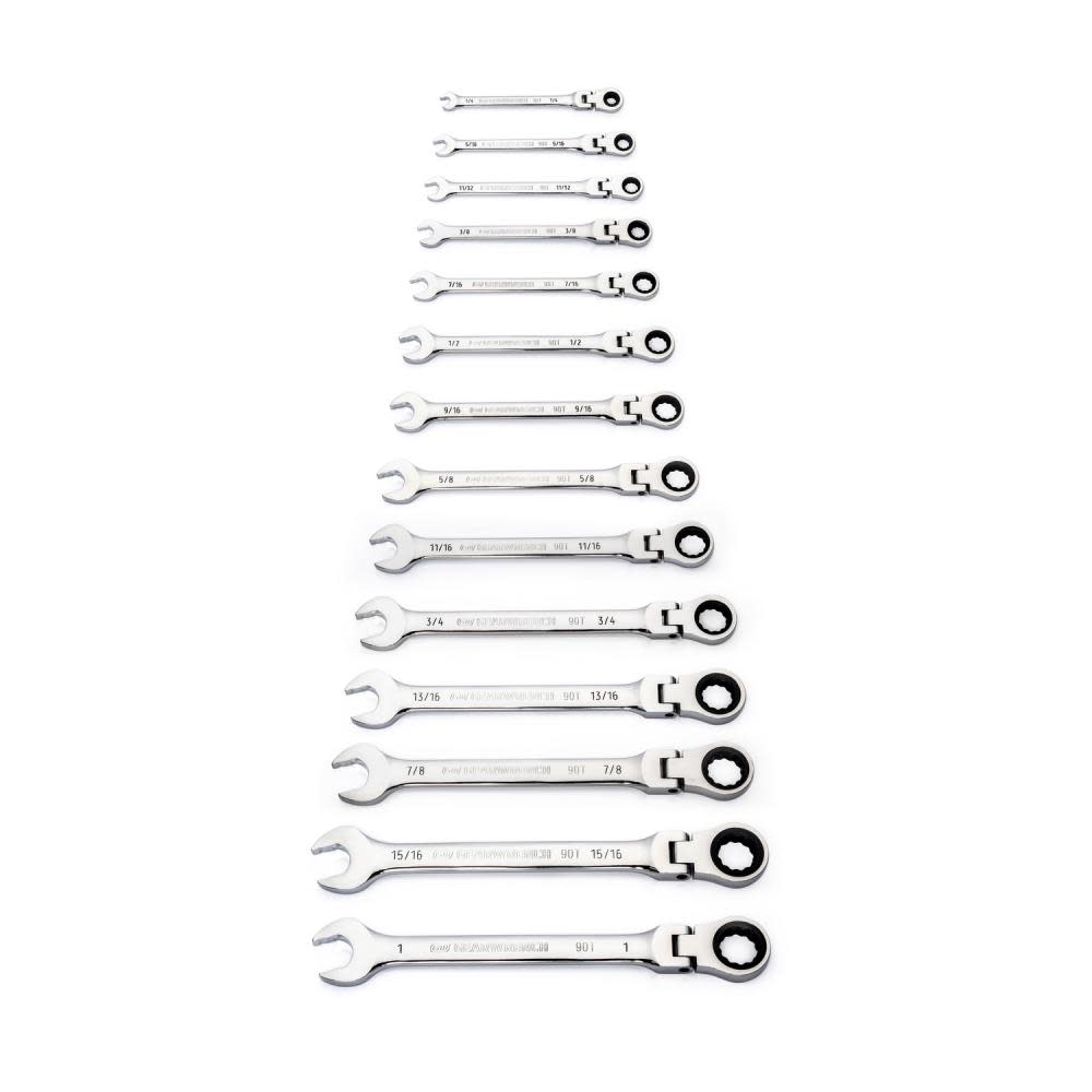 14 Pc 90T 12 Point Flex Head Ratcheting Combination SAE Wrench Set ;