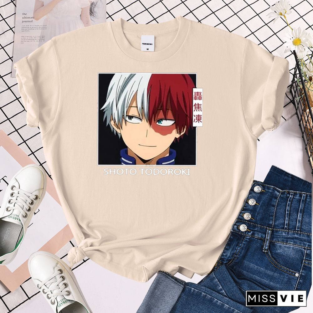 My Hero Academia Shoto Todoroki Print Woman Tshirt Summer Fashsion O-neck Tops HipHop Manga ShortSleeve Women'sTShirts