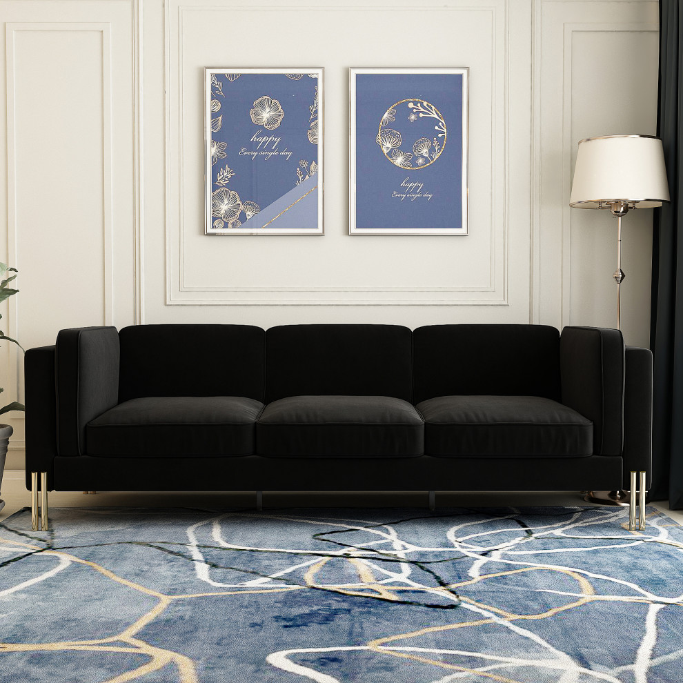 95  x27 x27Velvet Square Arm Sofa with Gold Leg   Transitional   Sofas   by MOD Land Inc  Houzz