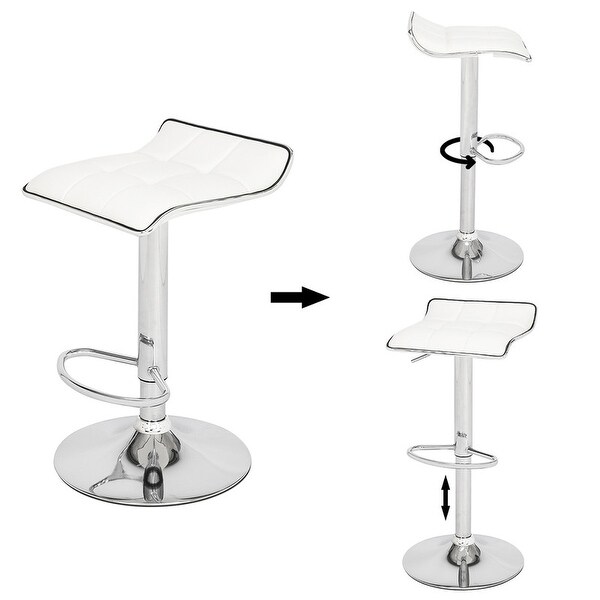 PU Leather Adjustable Low Back Bar Stools White (Set of 2)