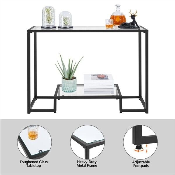 Modern 2-Layer Tempered Glass Console Table for Entryway Hallway Porch Kitchen