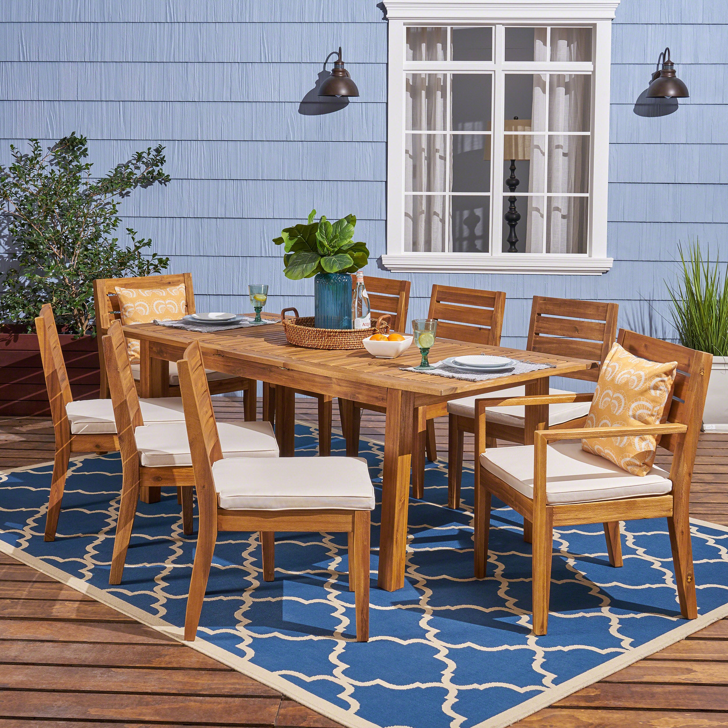 Maddox Outdoor 6-Seater Acacia Wood Expandable Dining Set