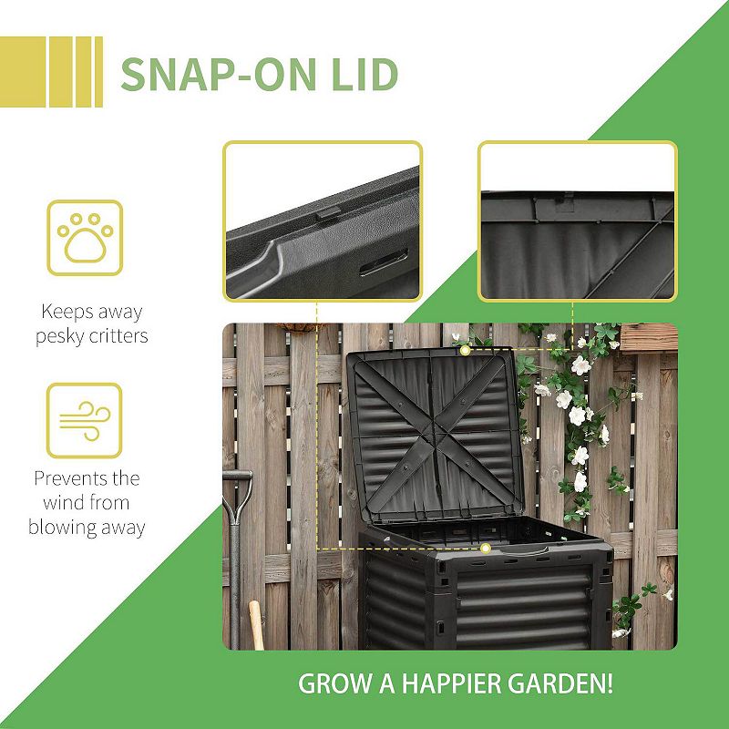 Outsunny Garden Compost Bin 80 Gallon Outdoor Large Capacity Composter Fast Create Fertile Soil Aerating Box Easy Assembly Black