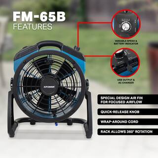 XPOWER FM-65B Portable Battery Operated Rechargeable Cordless Variable Speed Outdoor Cooling Misting Fan and Air Circulator FM-65B