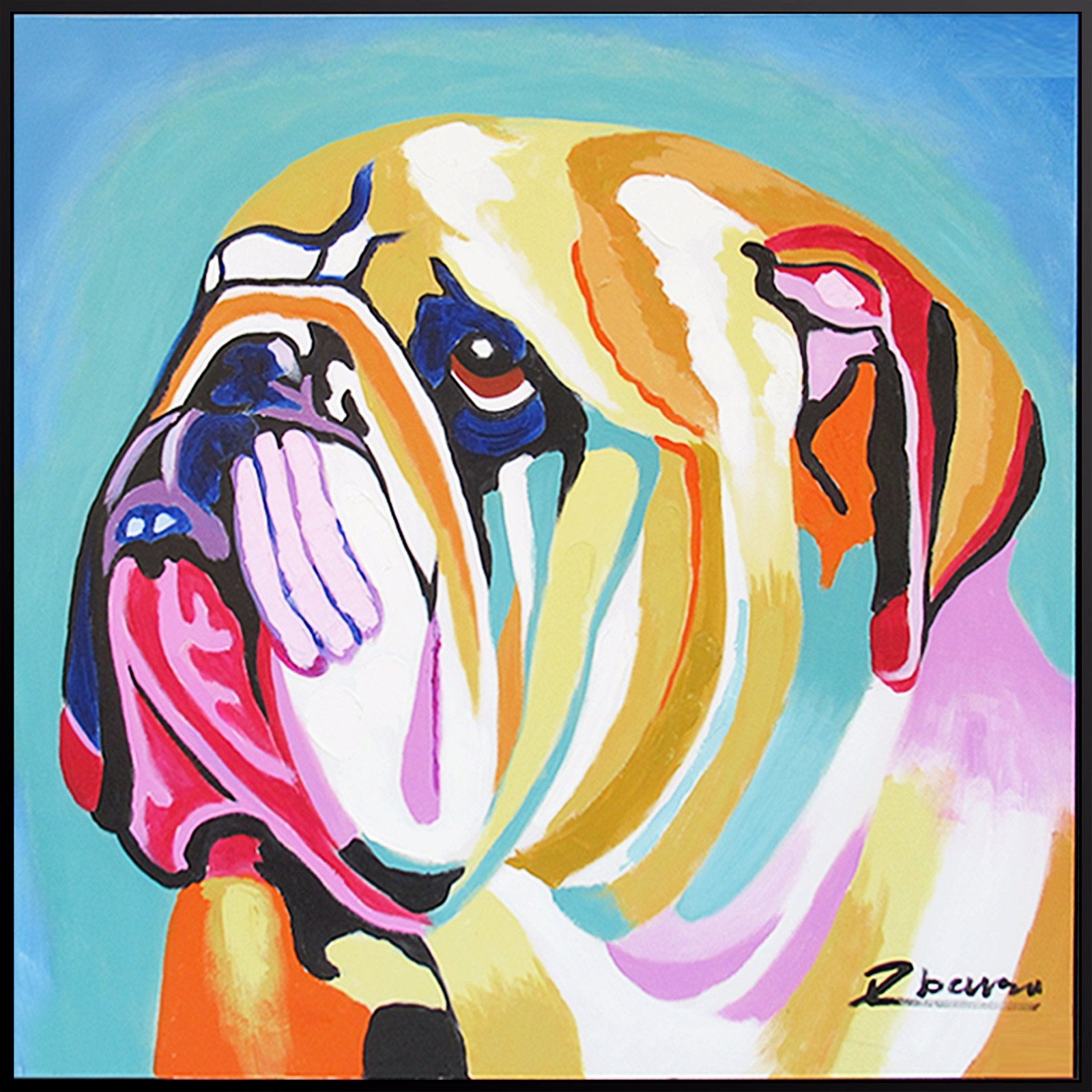 Bulldog Hand Painted Art Painting With Frame 105X105 Cm Soap0016