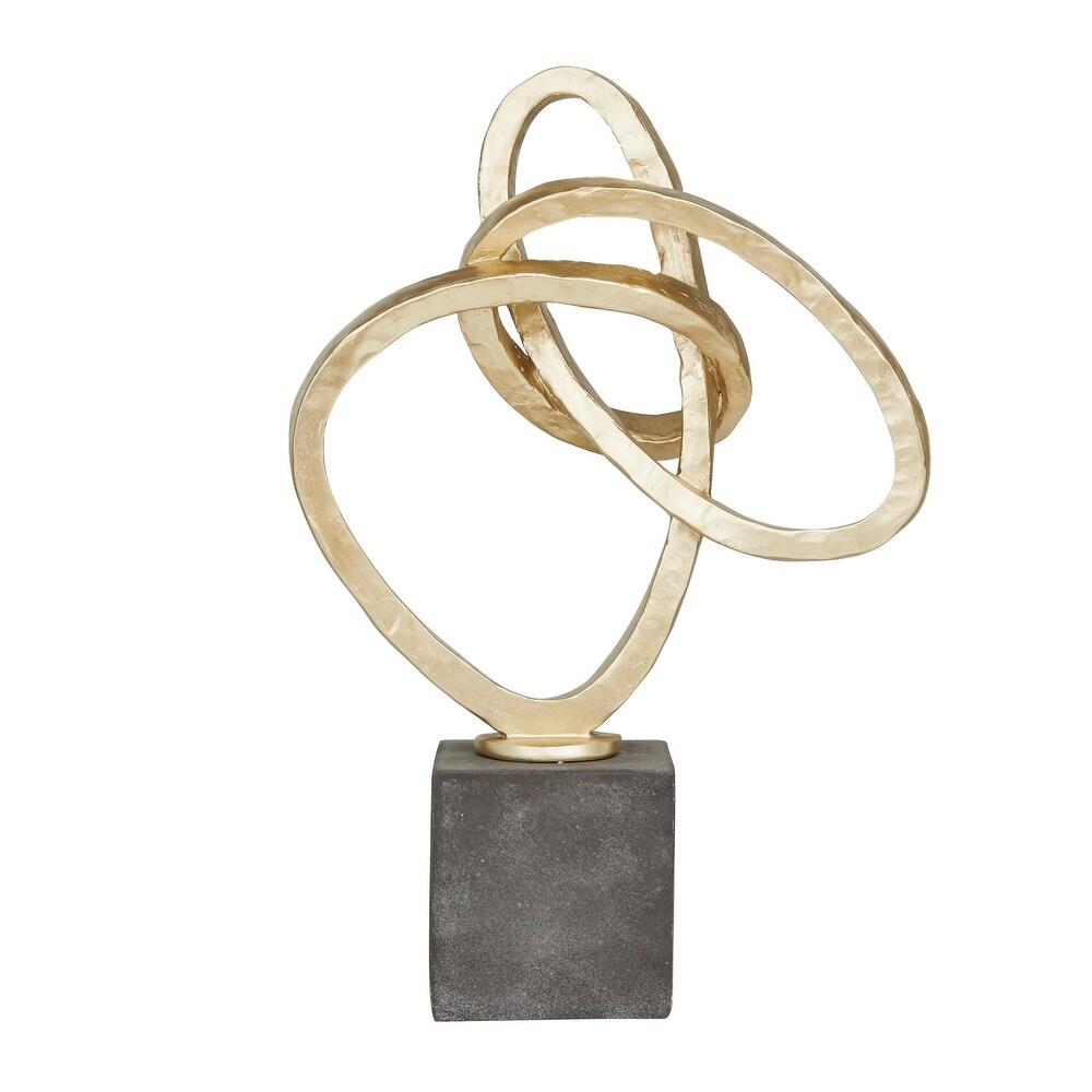 Gold Polystone Link Abstract Sculpture with Black Base   11 x 4 x 17