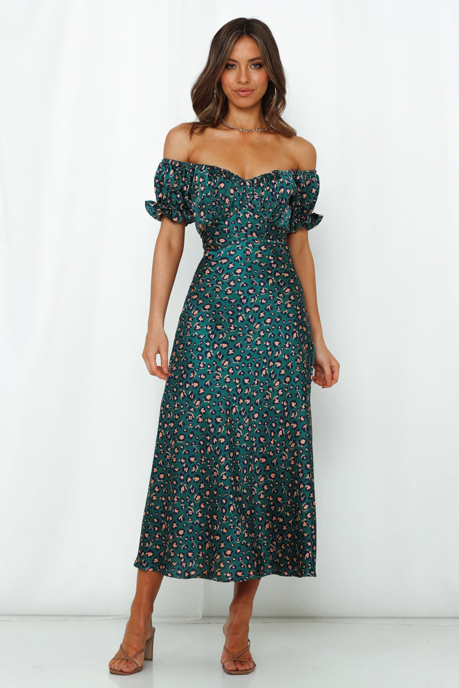 Spiced Ginger Medley Maxi Dress Green Leopard