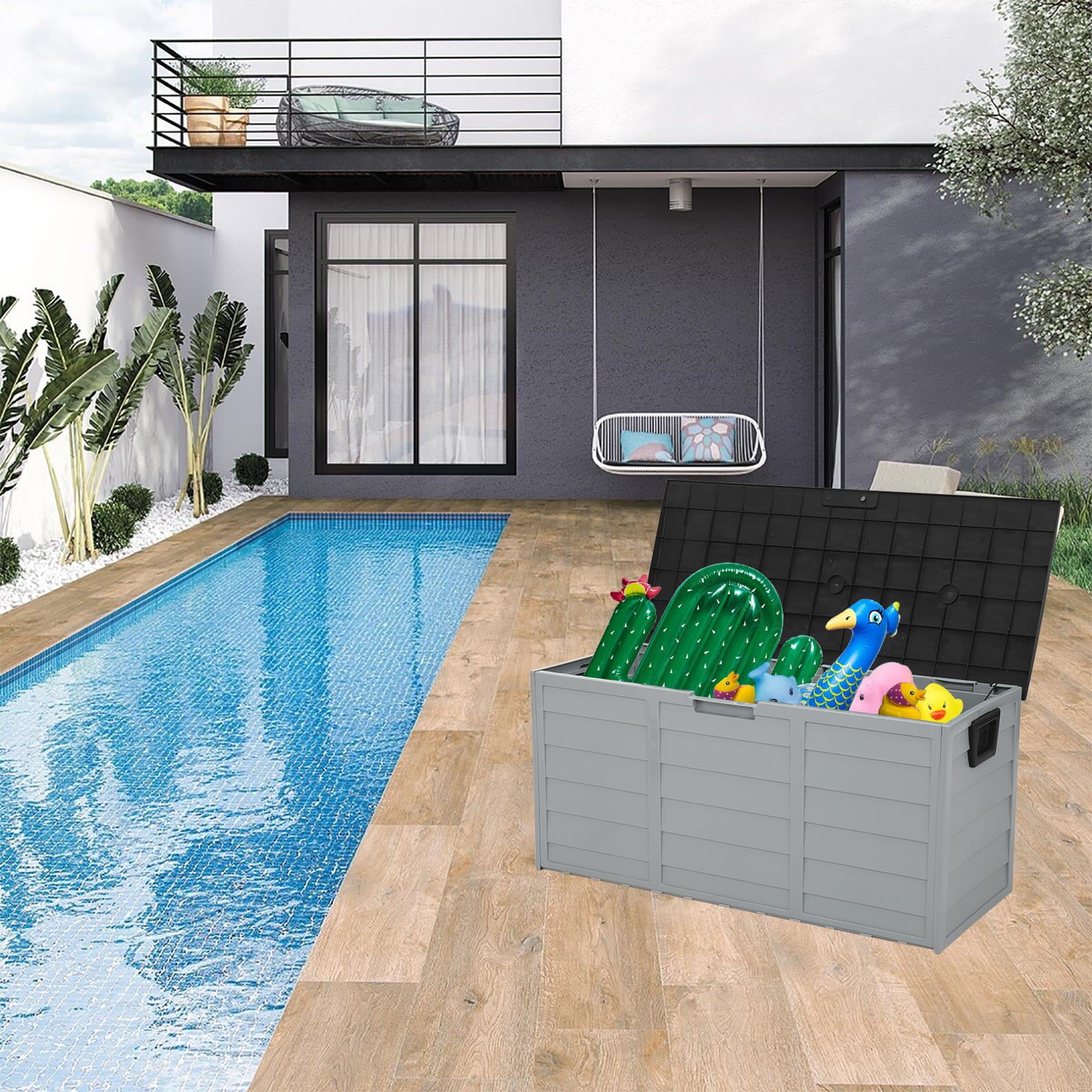 Ktaxon 75gal Outdoor Garden Plastic Storage Deck Box Chest Tools Cushions Toys Black