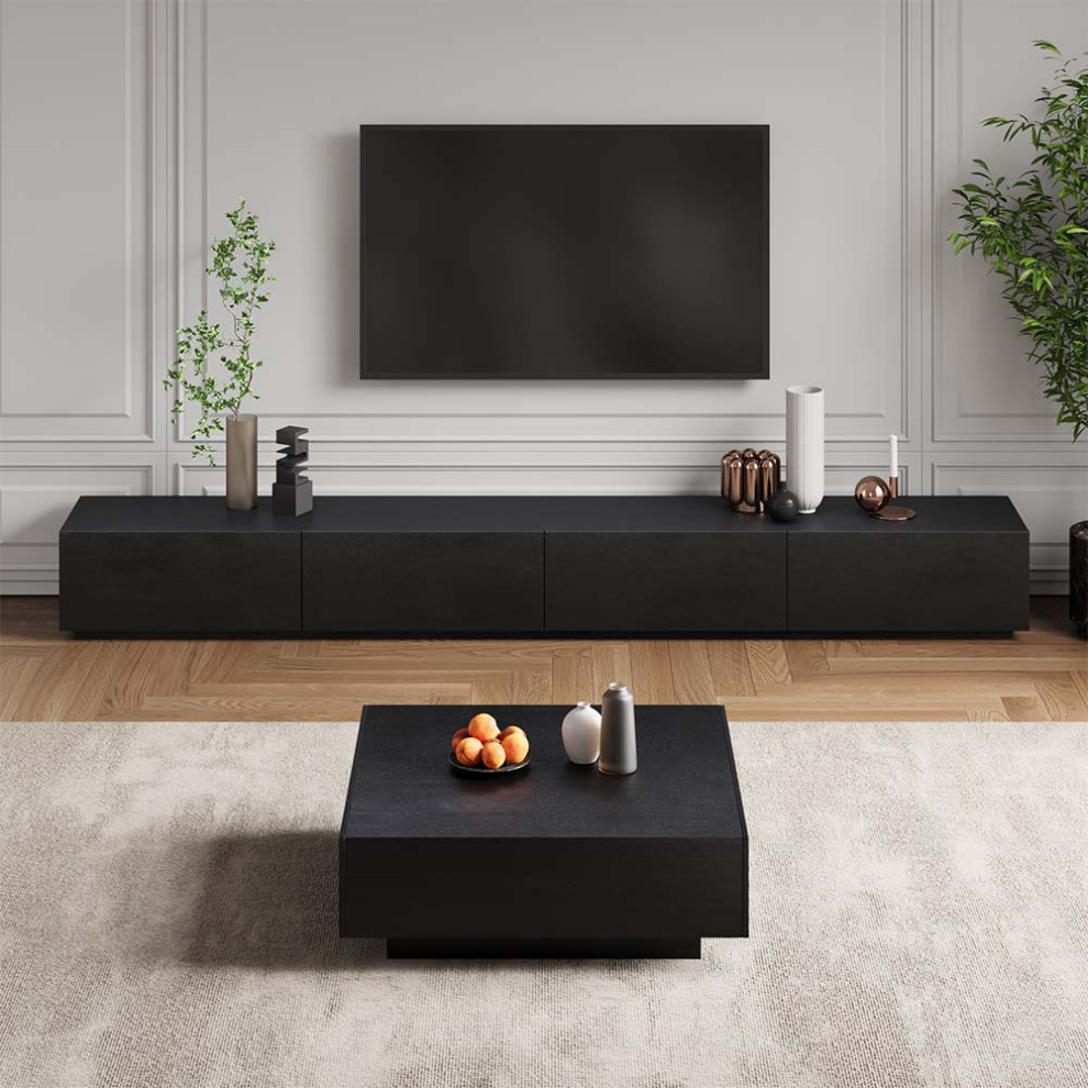 Black TV Stand  Minimalist Long Media Console With 4 Drawers   Modern   Entertainment Centers And Tv Stands   by Miron Demid LLC  Houzz